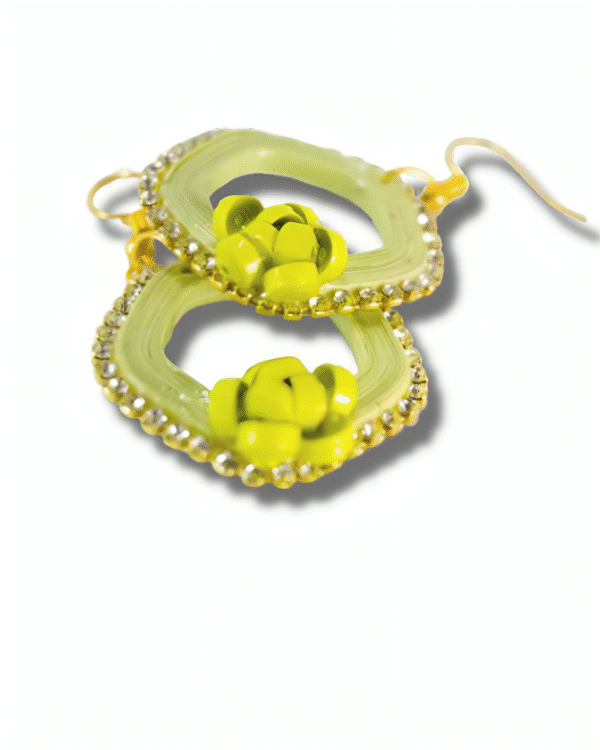 Shrishti — Light Green Floral Hoop Earrings - Image 3