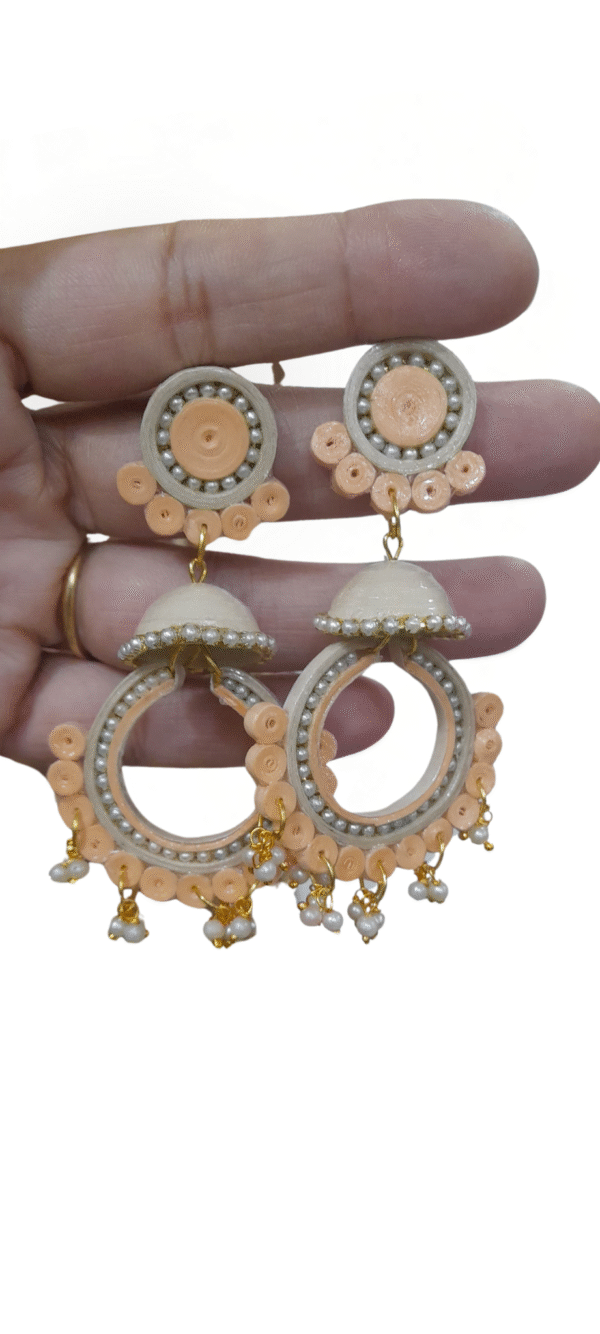 peach pearl hoop danglers - Image 2