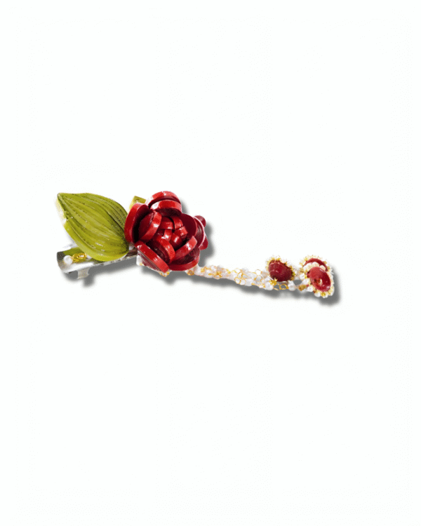 Regal Rose Hair Clip with Chain Danglers - Image 4