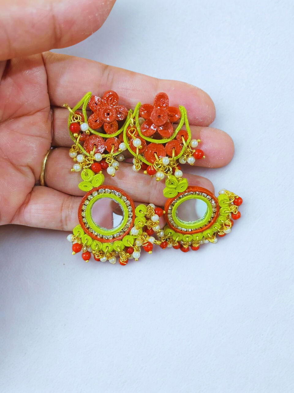 Gulmohar Mirror Drop Earrings - Image 4
