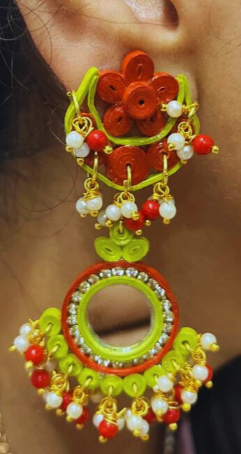 Gulmohar Mirror Drop Earrings - Image 3
