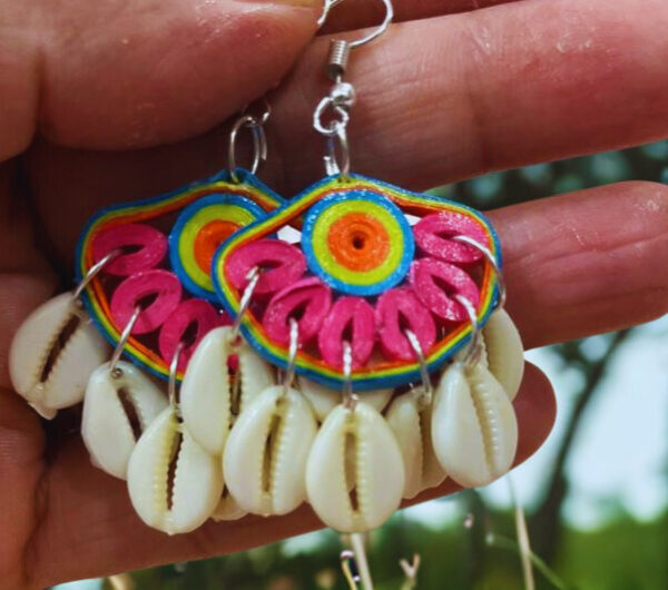 Brishti — Rainbow Cowrie Shell Danglers