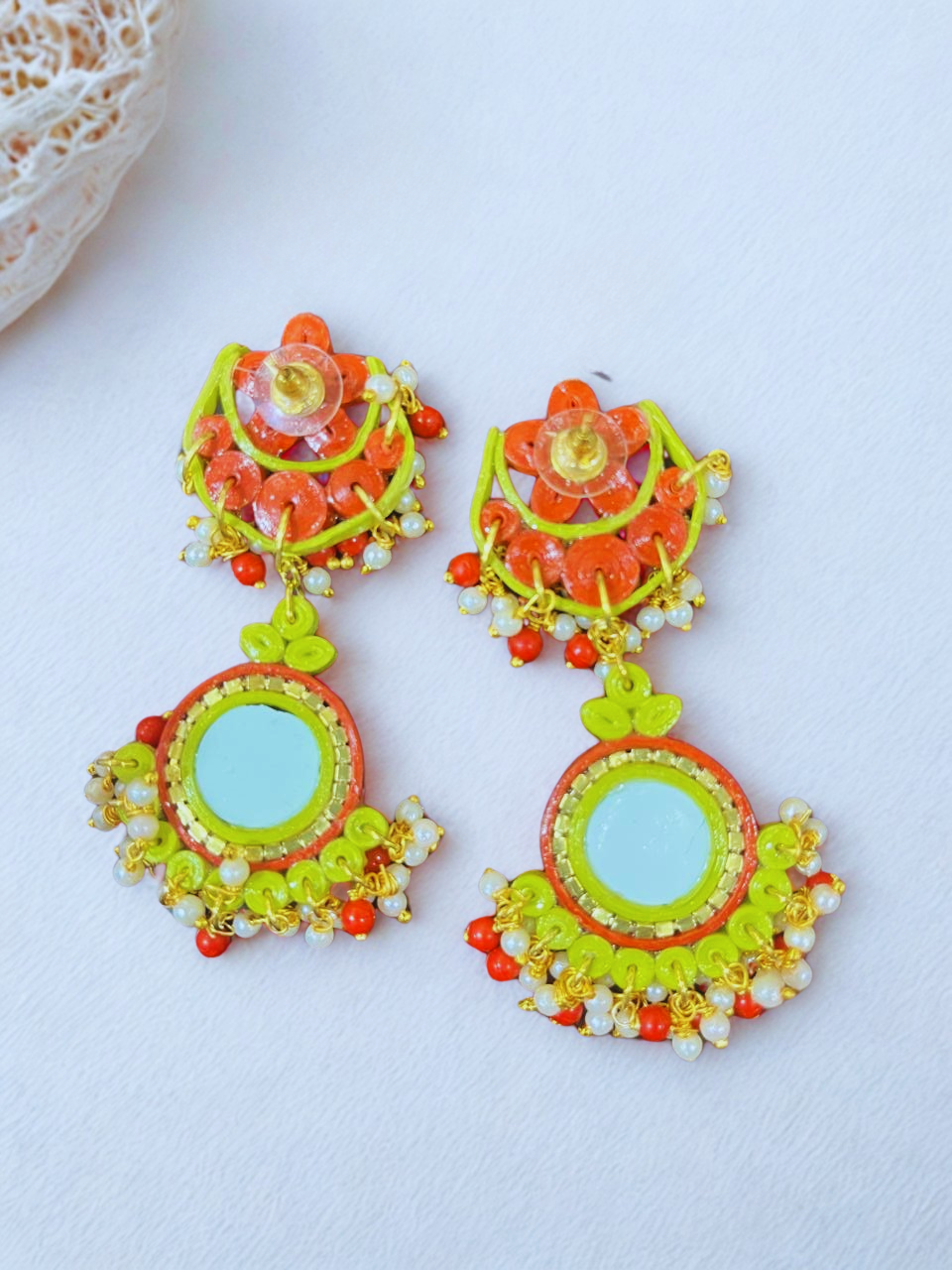 Gulmohar Mirror Drop Earrings - Image 2