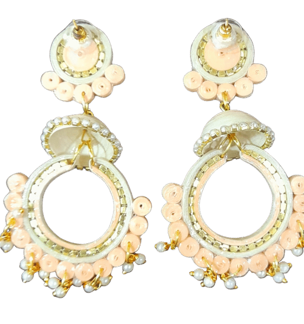 peach pearl hoop danglers - Image 3